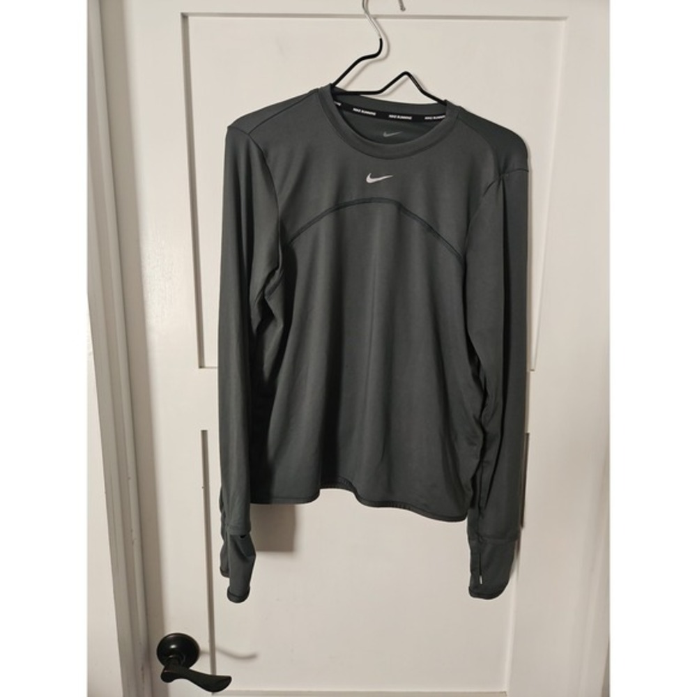 Nike Dri-FIT Green Running Top S Small Thumbholes Back Zipper Key Pocket